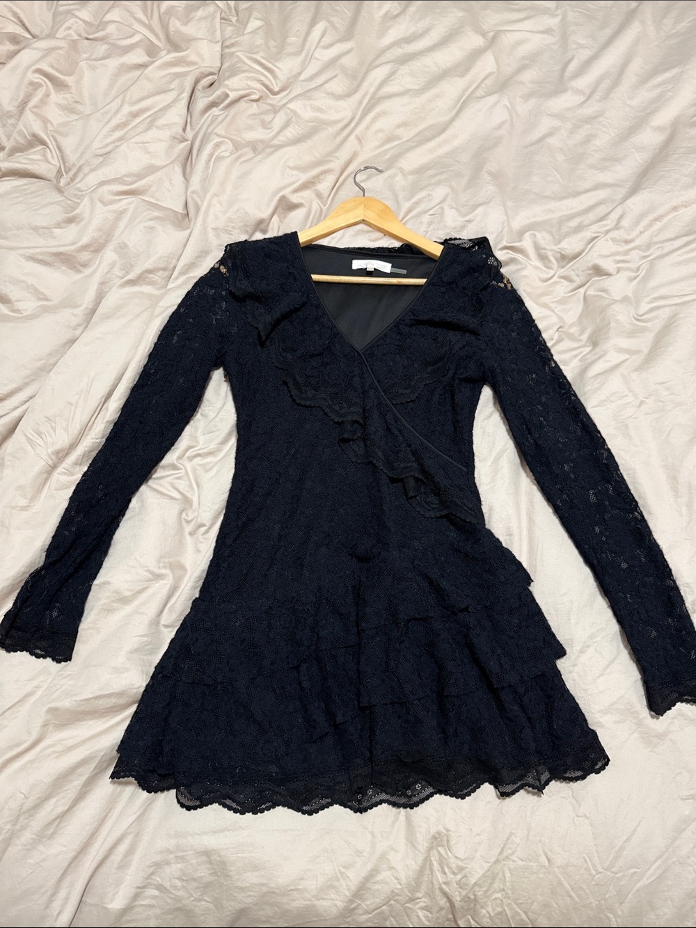 Love shack fancy size S Black Lace Ruffle Wrap Dress - Women